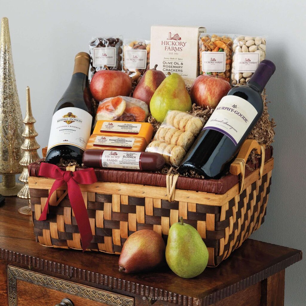 mẫu giỏ quà tặng 1 triệu rượu vang và trái cây cao cấp